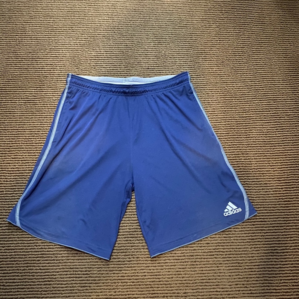 Men’s Navy Adidas Climalite Workout Shorts.